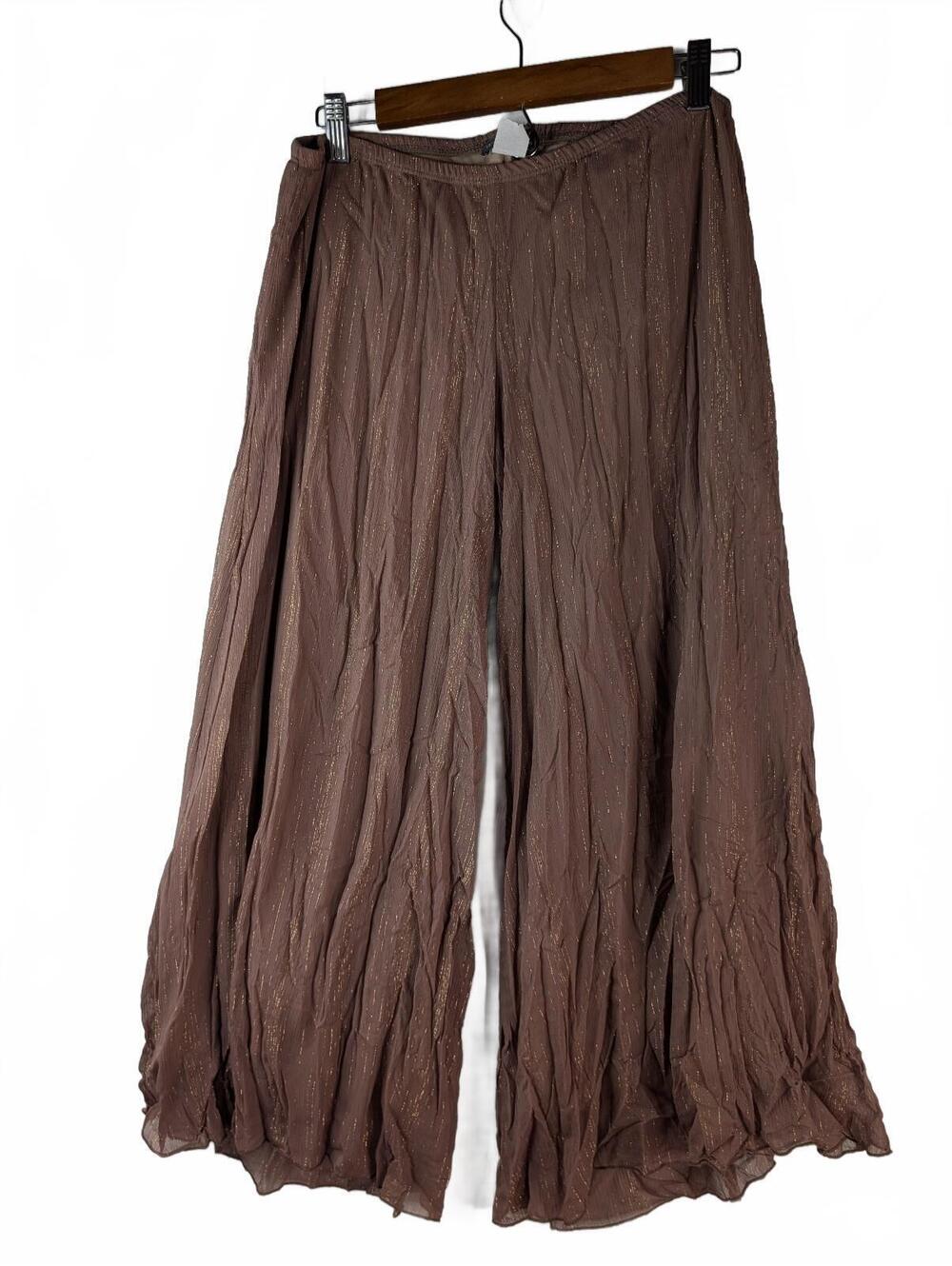 VTG Y2K Wet Seal Chocolate Brown Crinkled Wide-Leg Pants Size Medium
